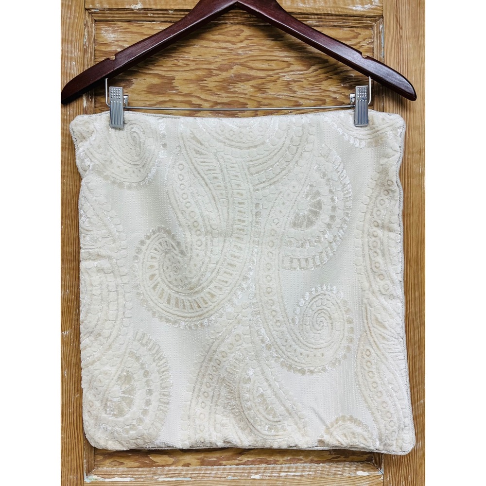 Pier 1 Imports Throw Pillow Cover Only 18x18 Cream Beige Chenille Damask Velvet